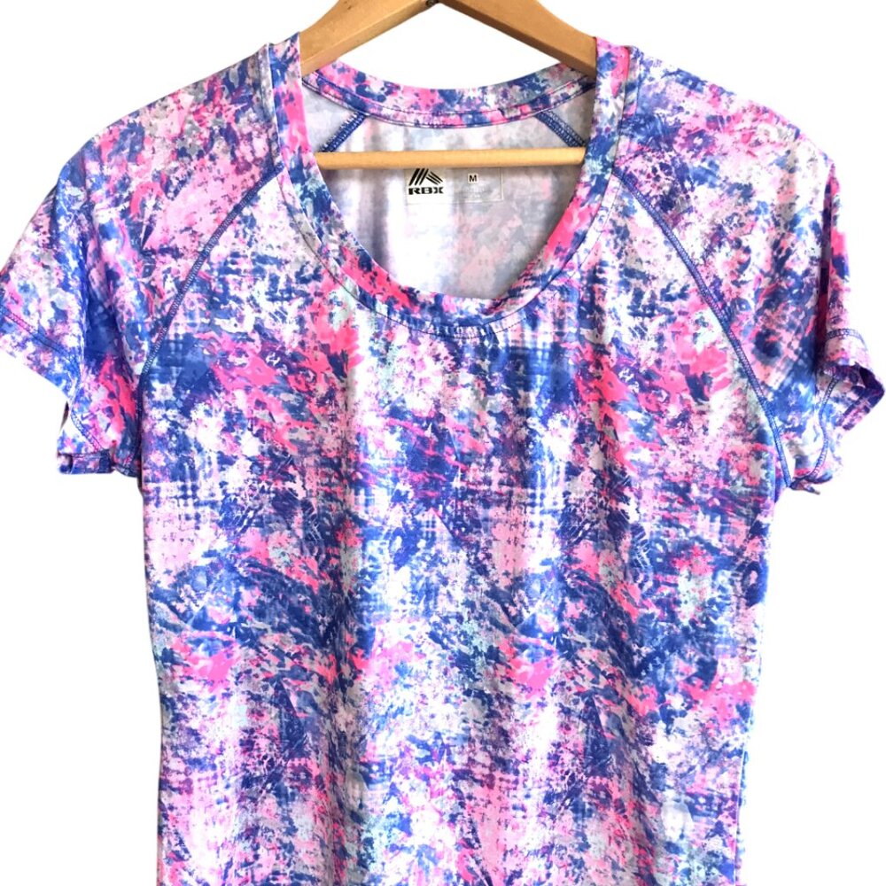 RBX Performance Short-Sleeved Athletic Top, Summery Blue Pink Print, Size M - Picture 6 of 10